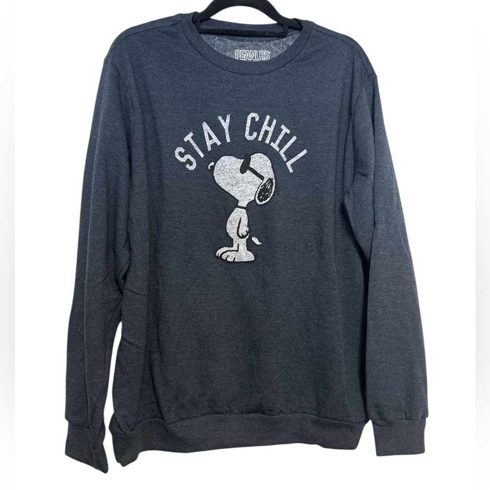 Peanuts Snoopy "Stay Chill" Graphic Sweatshirt Crewneck Gray Heather Unisex XL